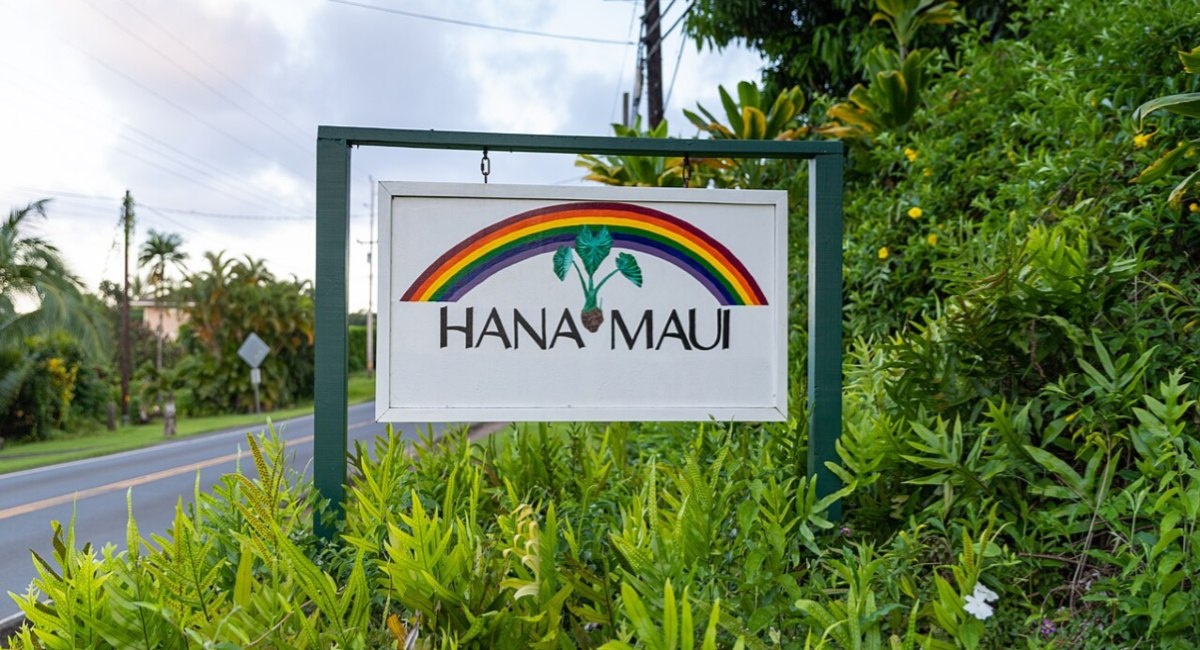 Hāna Town welcome sign marking the end destination of the famous Road to Hāna drive
