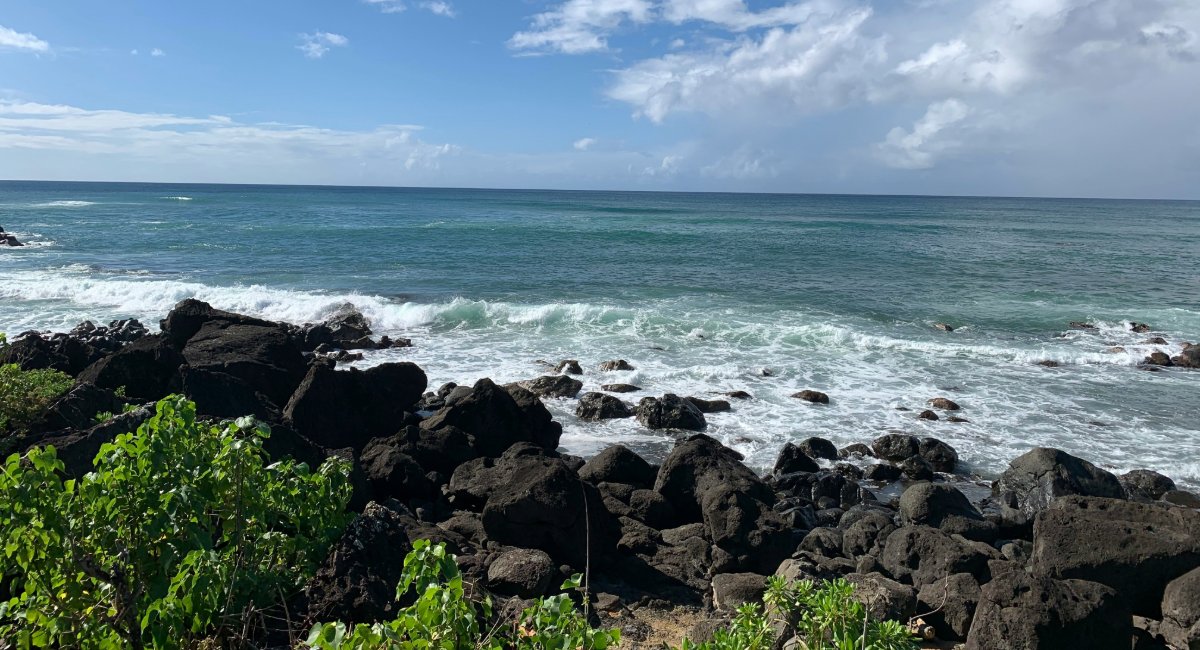 Scenic oceanfront trail along Maui’s Kapalua coastline with rocky shores and crashing waves under sunny skies