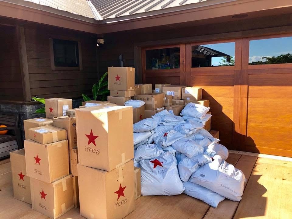 137 packages from Macy’s delivered to itemize and implement on our Maui Vacation Rental Portfolio