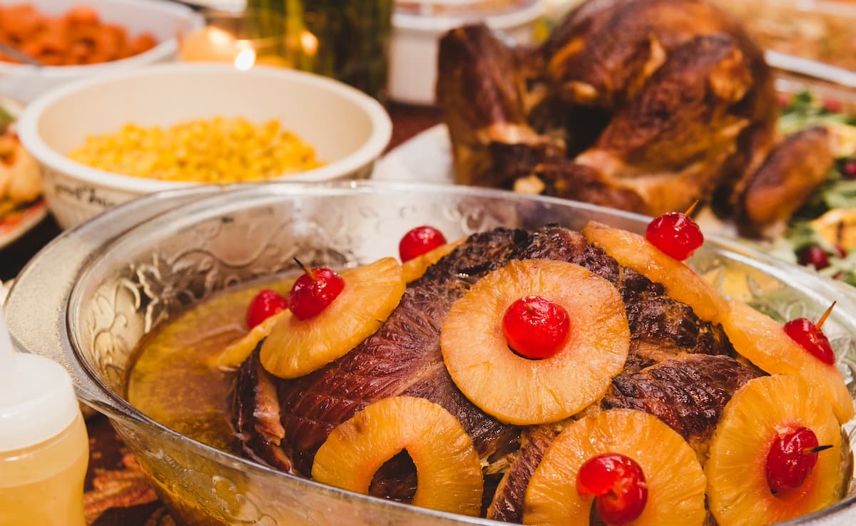 Feast of turkey covered in pineapple for guests visiting Maui during Thanksgiving